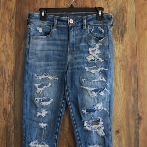 American Eagle Next Level Stretch Hi Rise Jegging Destroyed 8 Short     -mw10a - Picture 2 of 8